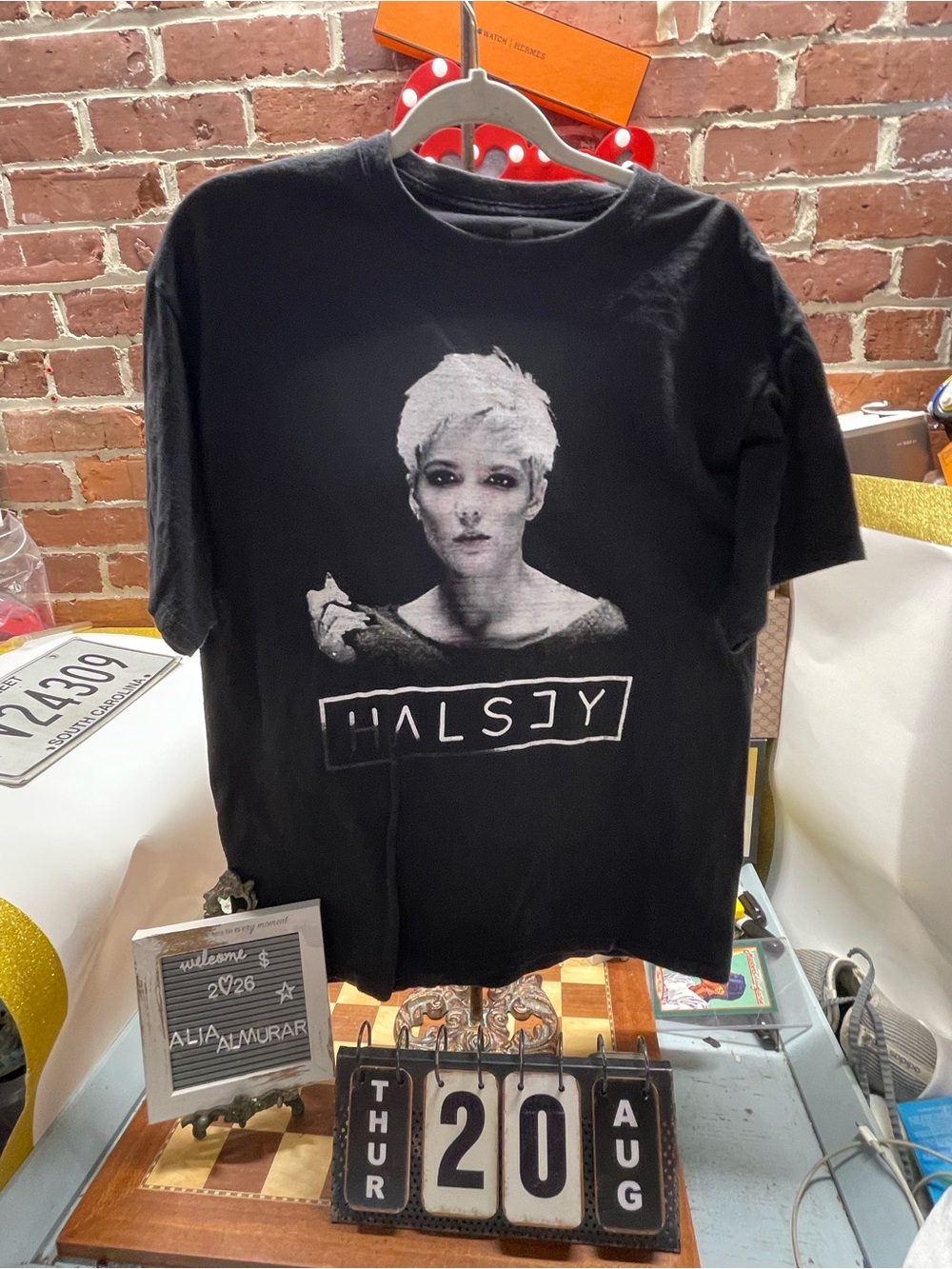 portrait of pop artist Halsey with the name "HALSEY" tour